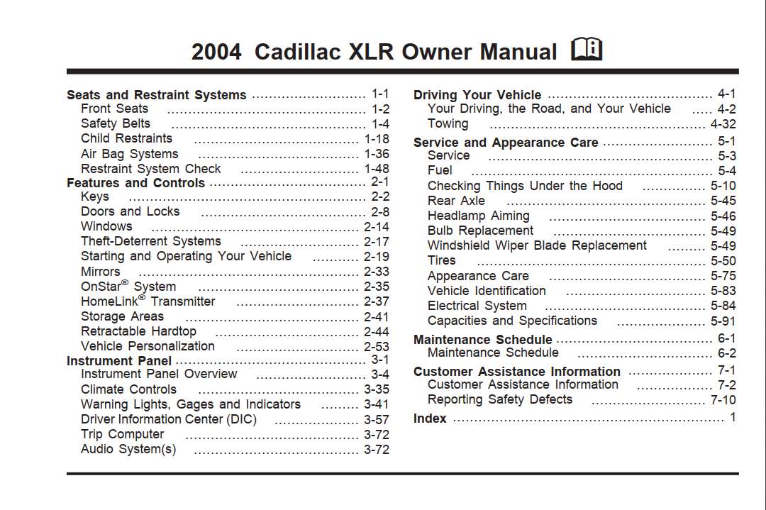 Cadillac Xlr 2004 Owner's Manual