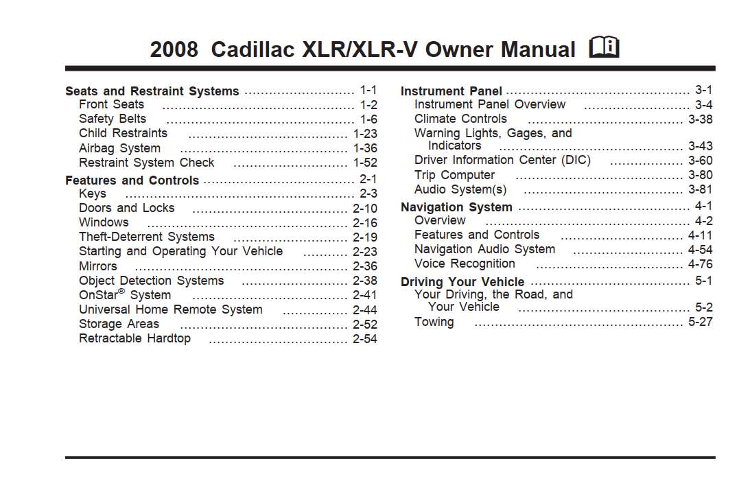 Cadillac Xlr 2008 Owner's Manual
