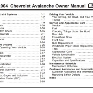 Chevrolet Avalanche 2004 Owner's Manual