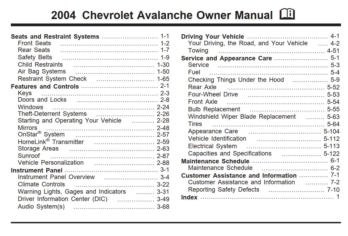 Chevrolet Avalanche 2004 Owner's Manual