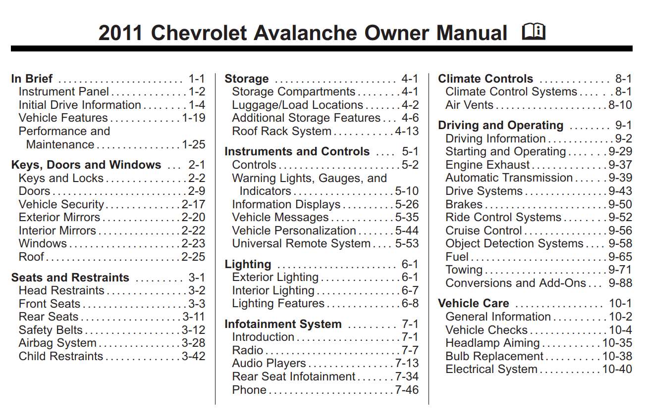 Chevrolet Avalanche 2011 Owner's Manual – PDF Download