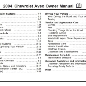 Chevrolet Aveo 2004 Owner's Manual