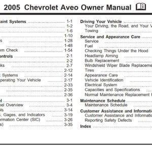 Chevrolet Aveo 2005 Owner's Manual