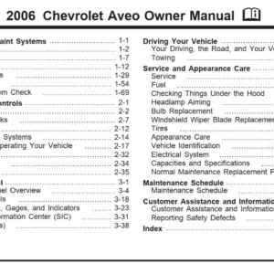 Chevrolet Aveo 2006 Owner's Manual
