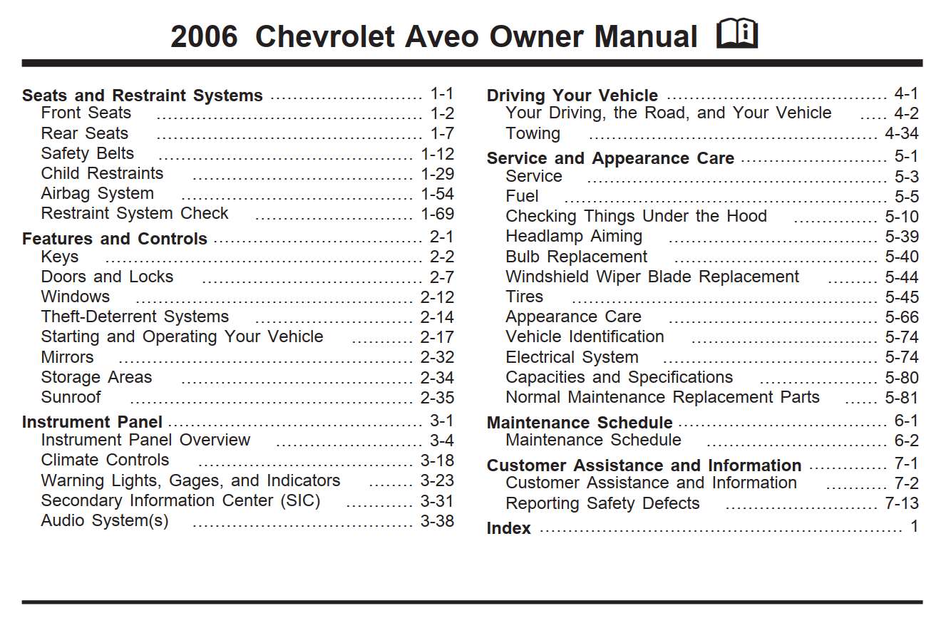 Chevrolet Aveo 2006 Owner's Manual