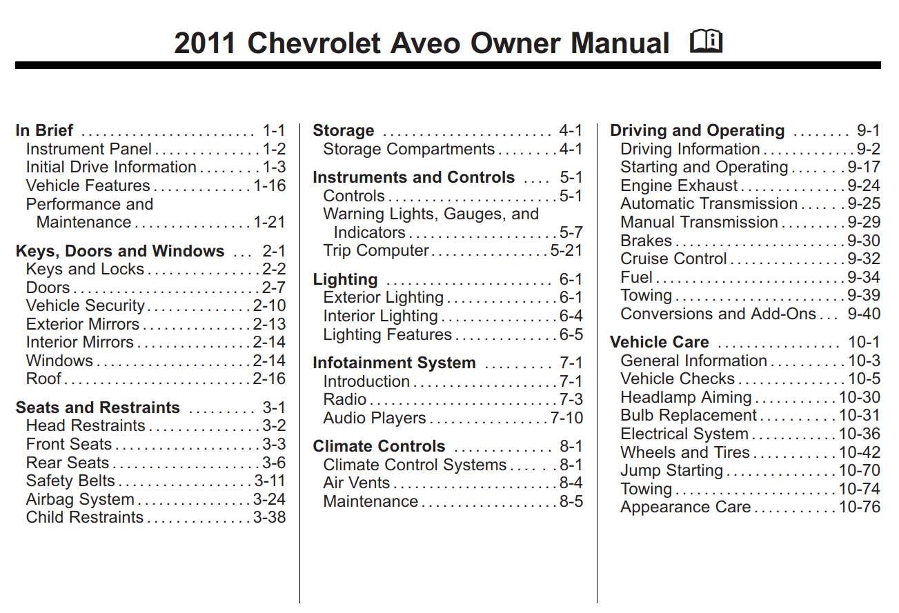 Chevrolet Aveo 2011 Owner's Manual
