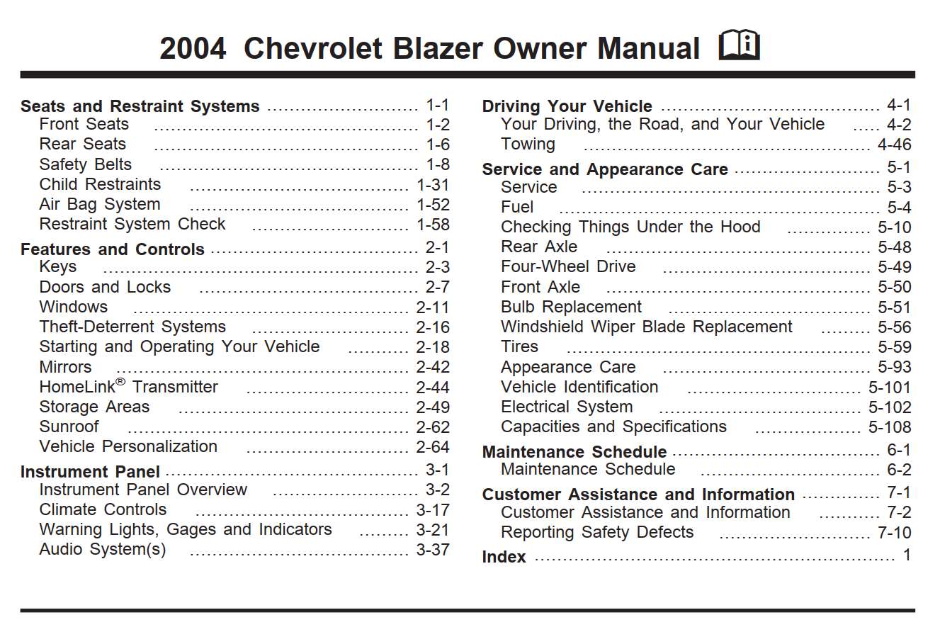 Chevrolet Blazer 2004 Owner's Manual