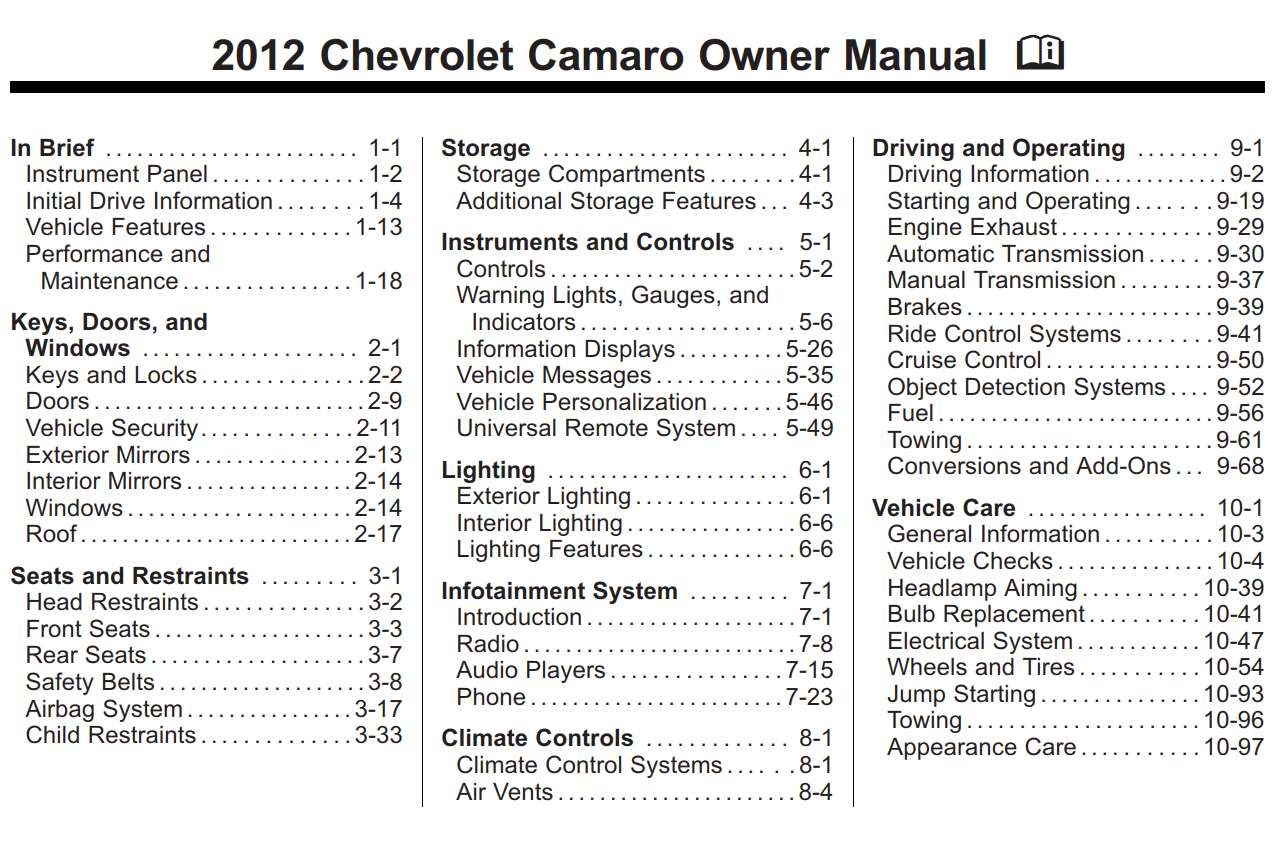 Chevrolet Camaro 2012 Owner's Manual