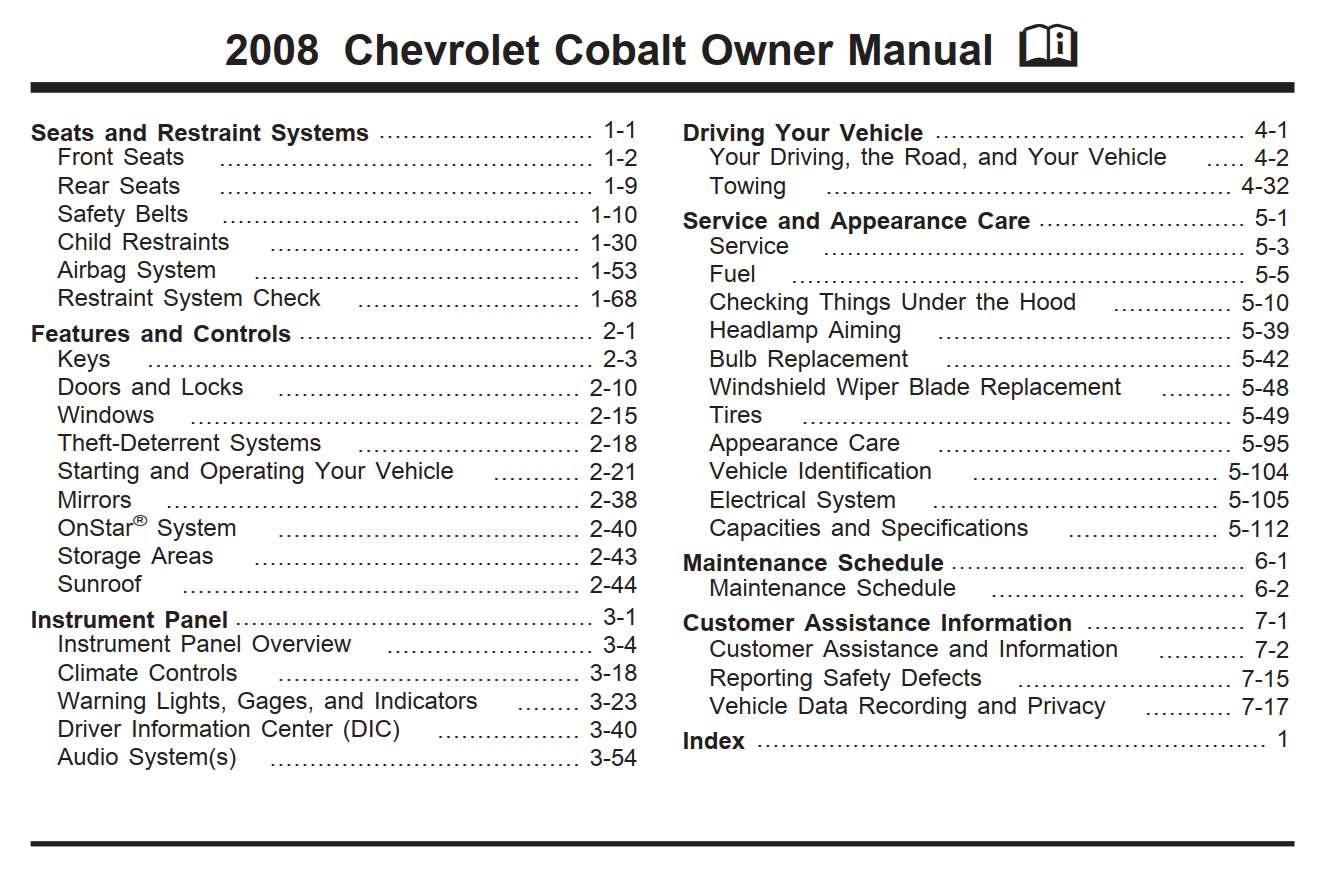 Chevrolet Cobalt 2008 Owner's Manual
