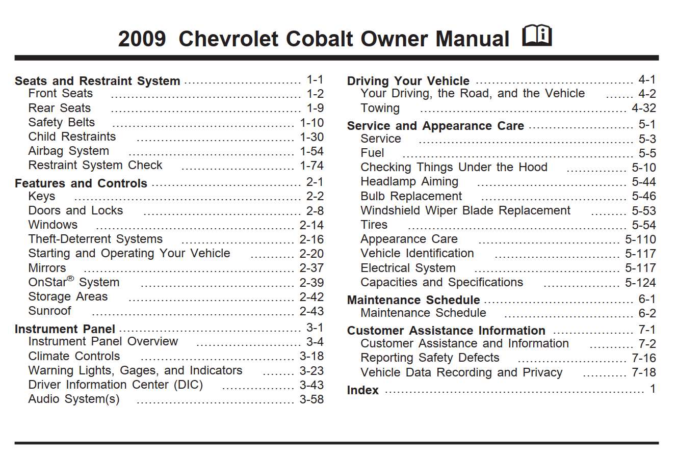 Chevrolet Cobalt 2009 Owner's Manual
