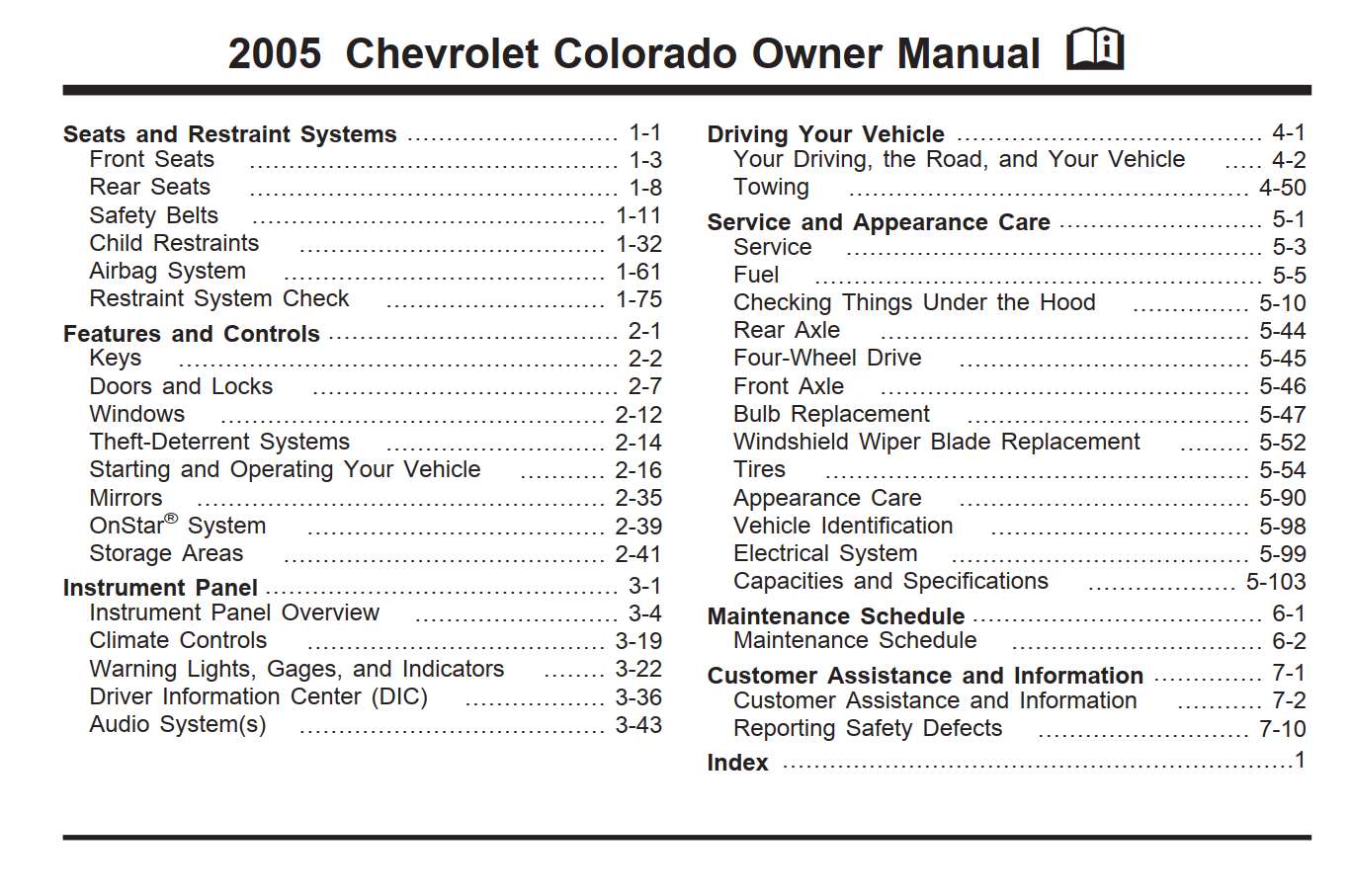 Chevrolet Colorado 2005 Owner's Manual