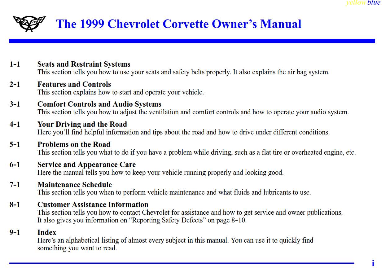 Chevrolet Corvette 1999 Owner's Manual