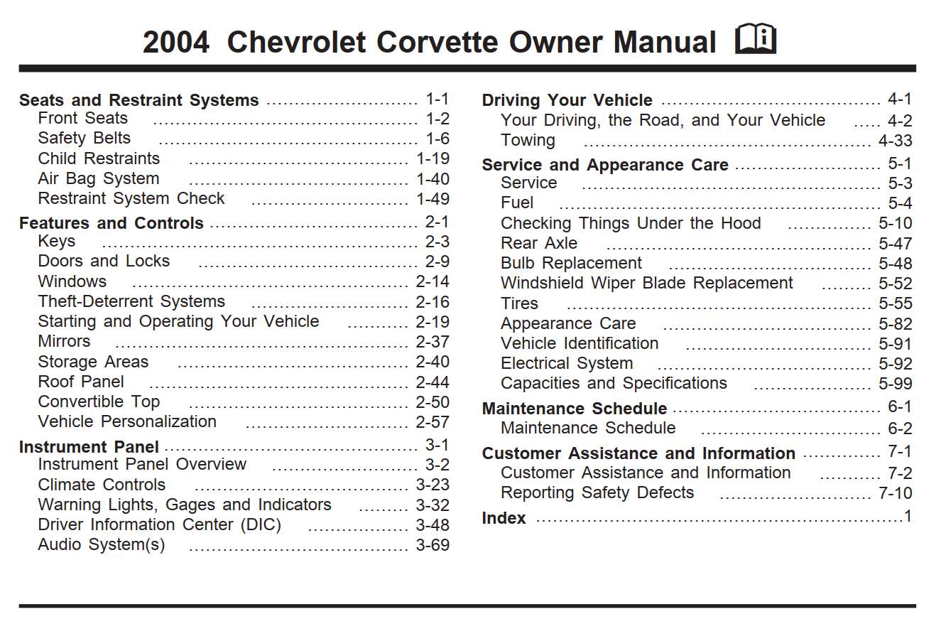 Chevrolet Corvette 2004 Owner's Manual
