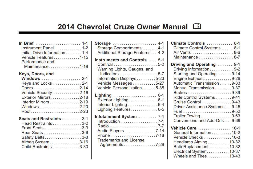 Chevrolet Cruze 2014 Owner's Manual – PDF Download