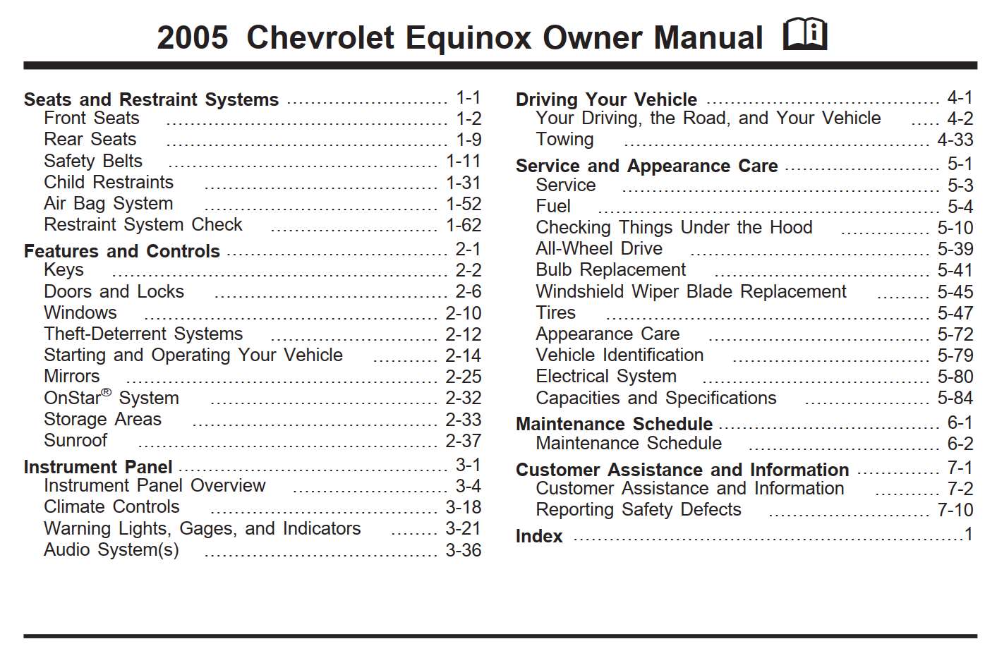 Chevrolet Equinox 2005 Owner's Manual