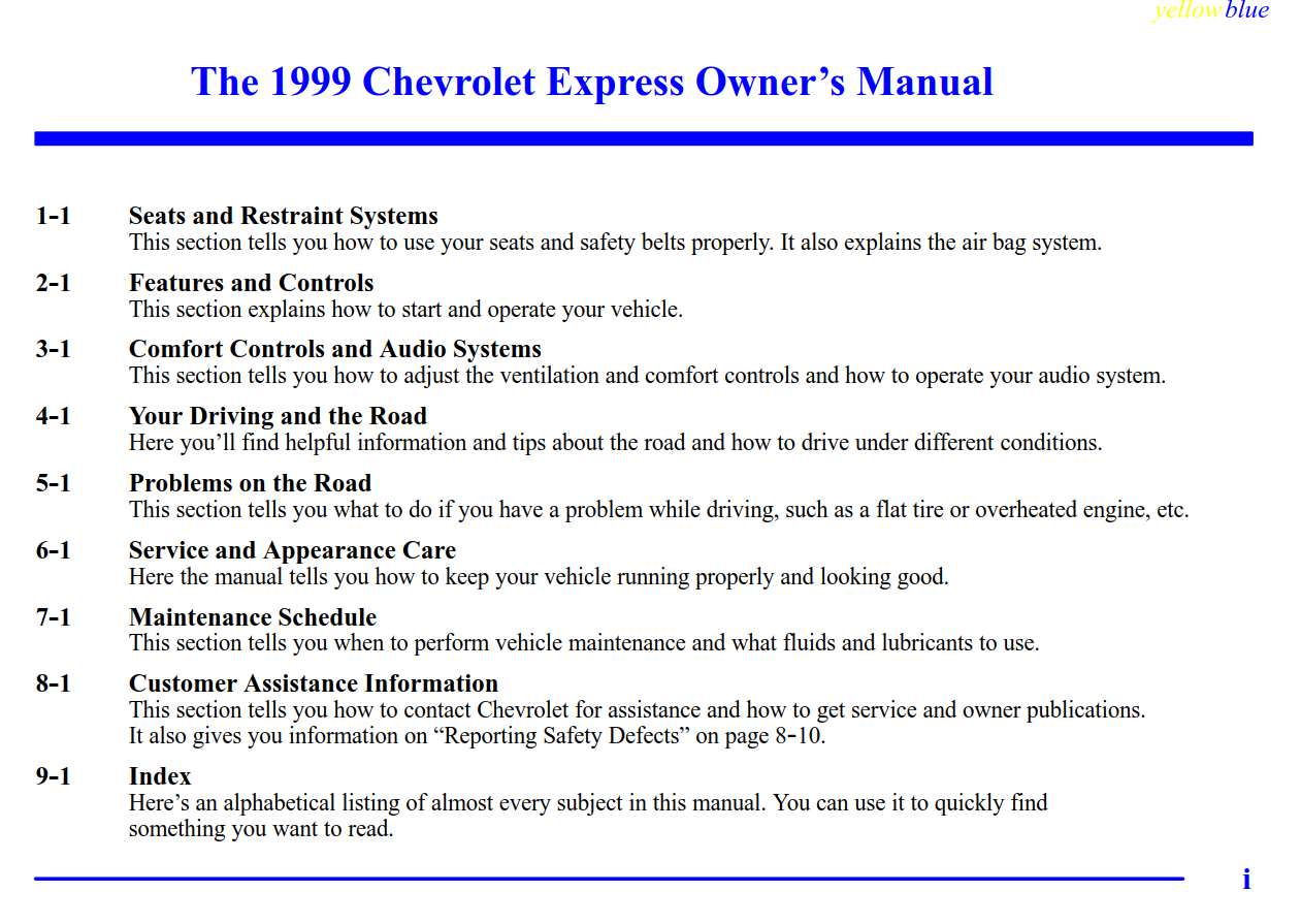 Chevrolet Express 1999 Owner’s Manual PDF for FREE