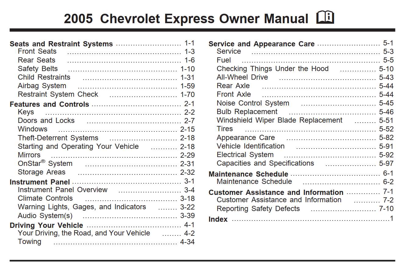 Chevrolet Express 2005 Owner's Manual
