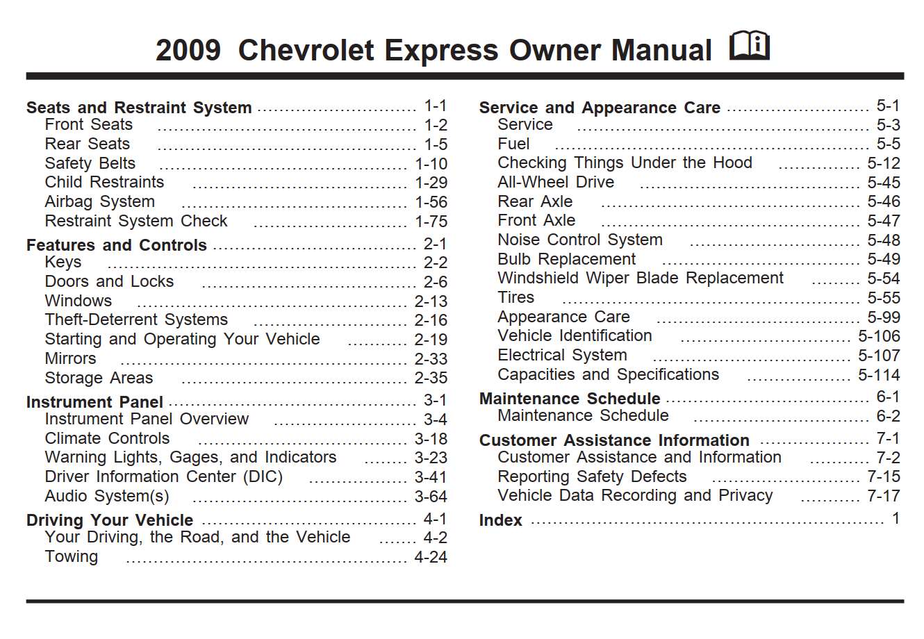 Chevrolet Express 2009 Owner's Manual