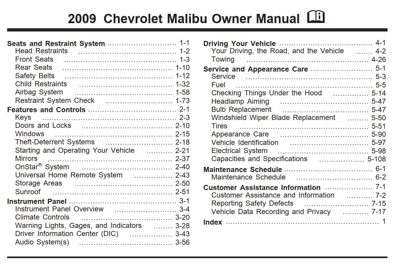 Chevrolet Malibu 2009 Owner's Manual – PDF Download