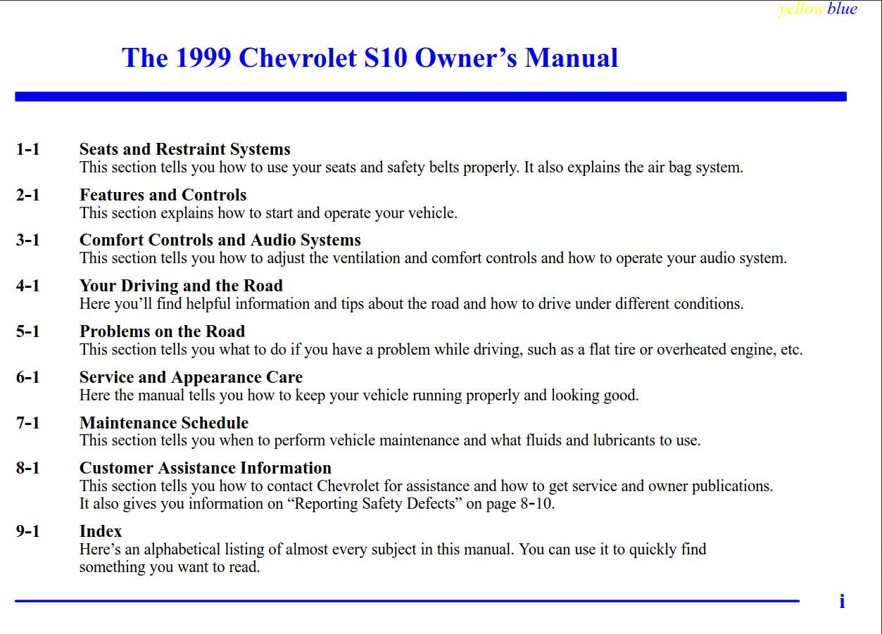 Chevrolet S10 1999 Owner's Manual