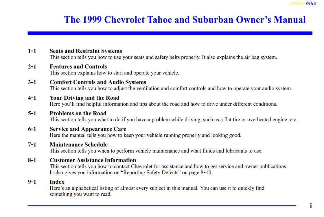 Chevrolet Tahoe 1999 Owner's Manual