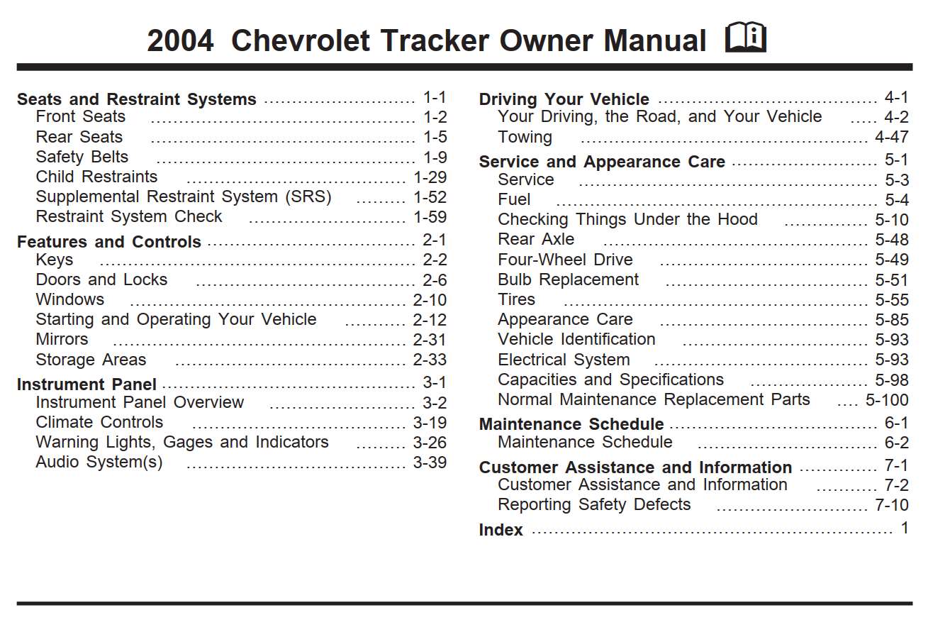Chevrolet Tracker 2004 Owner's Manual