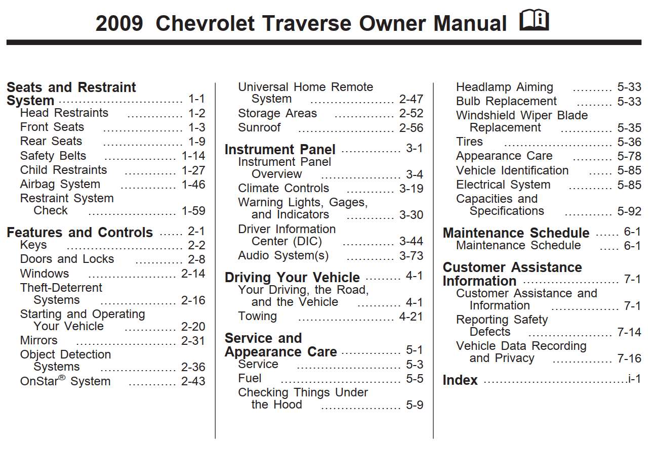 Chevrolet Traverse 2009 Owner's Manual