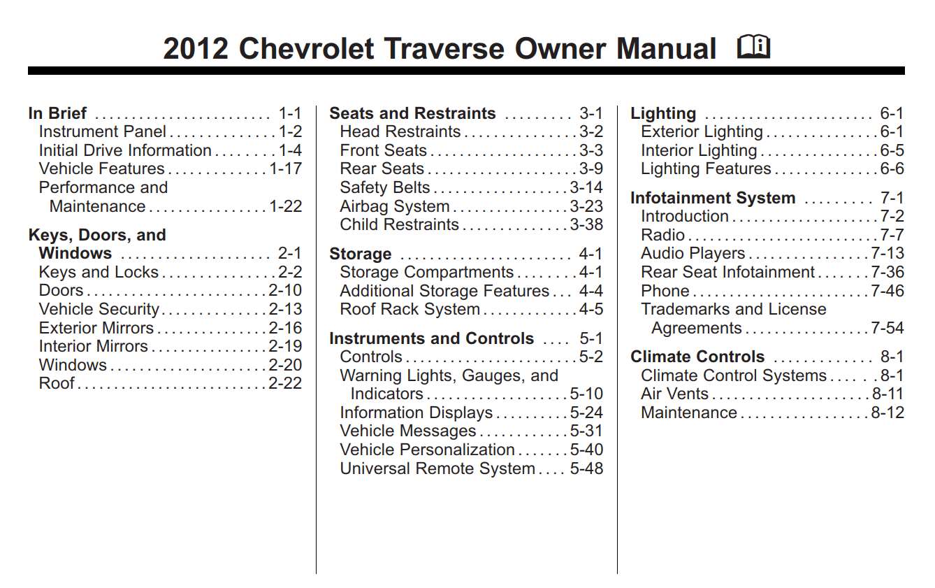 Chevrolet Traverse 2012 Owner's Manual