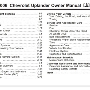 Chevrolet Uplander 2006 Owner's Manual