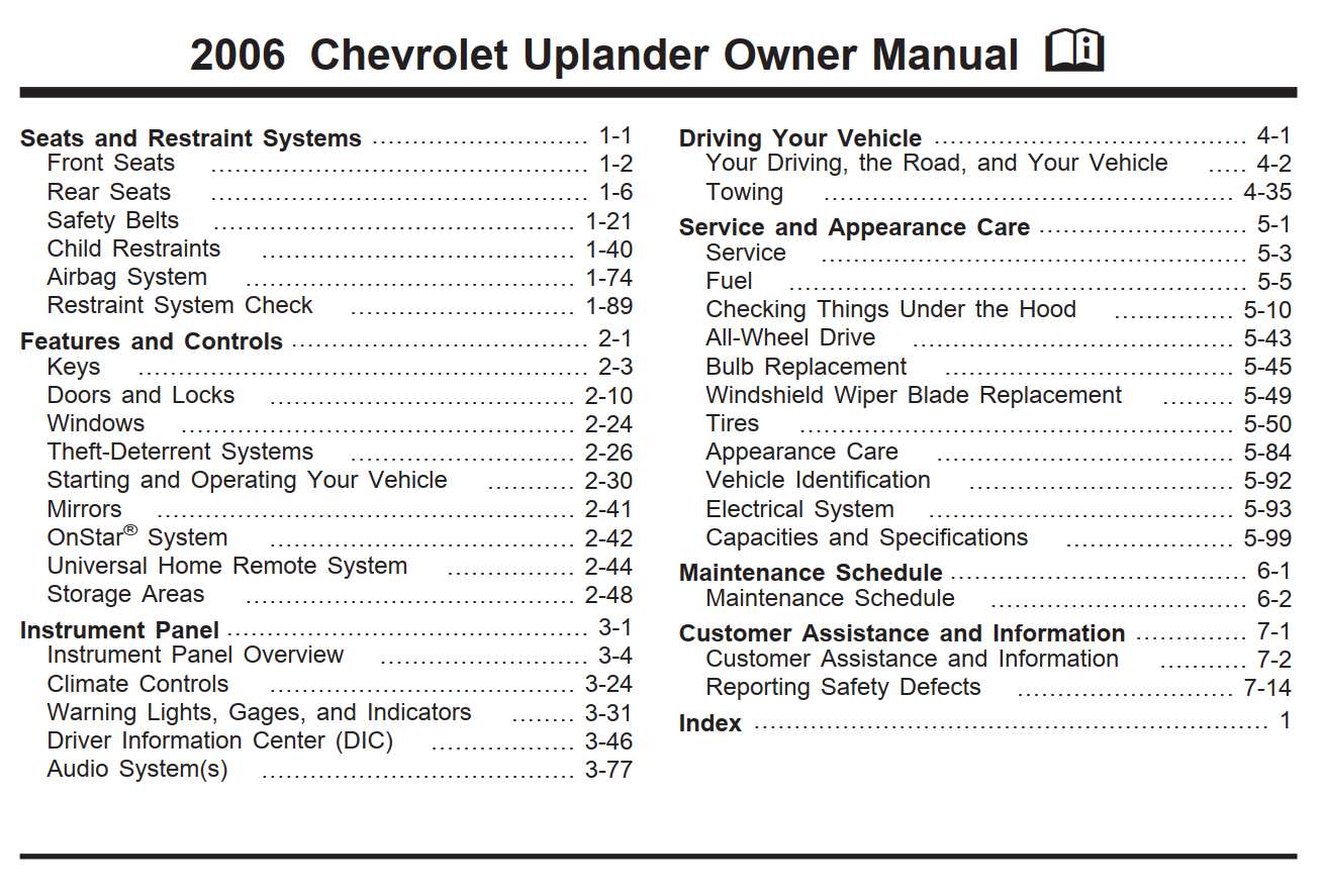 Chevrolet Uplander 2006 Owner's Manual