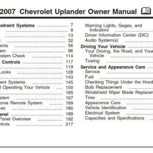 Chevrolet Uplander 2007 Owner's Manual