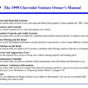 Chevrolet Venture 1999 Owner's Manual