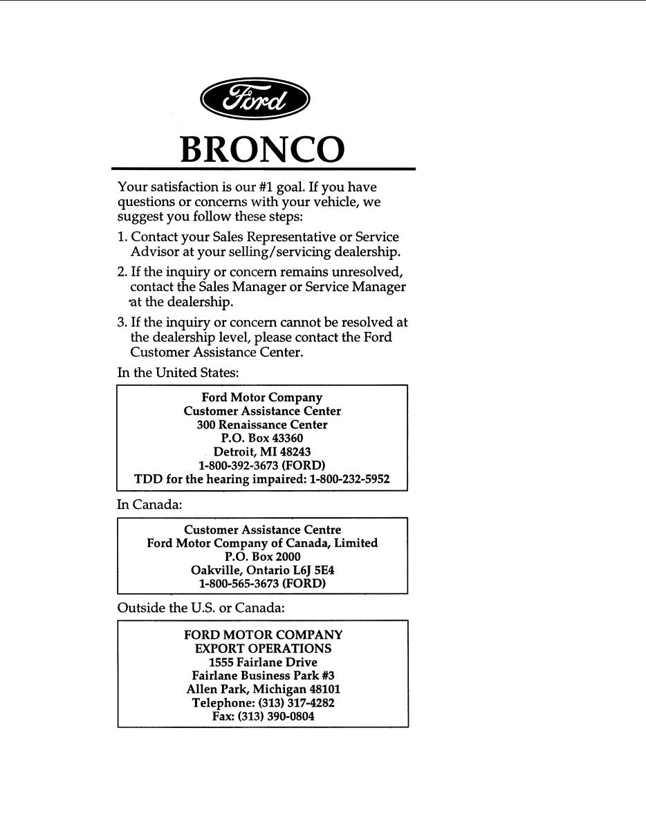 Ford Bronco 1996 Owner's Manual