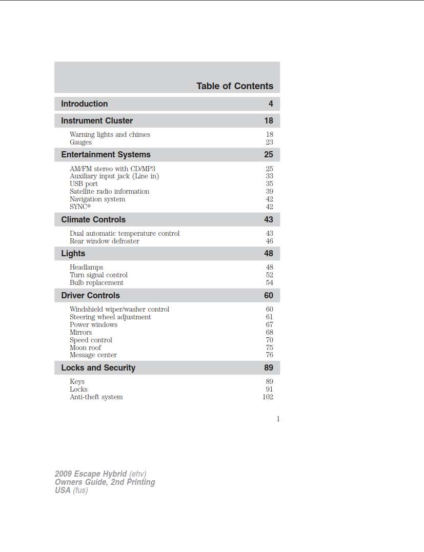 Ford Escape Hybrid 2009 Owner's Manual