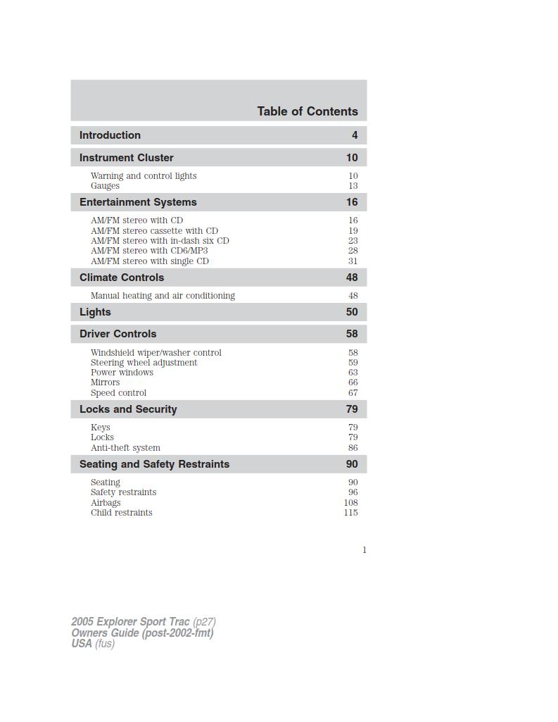 Ford Explorer Sport Trac 2005 Owner's Manual
