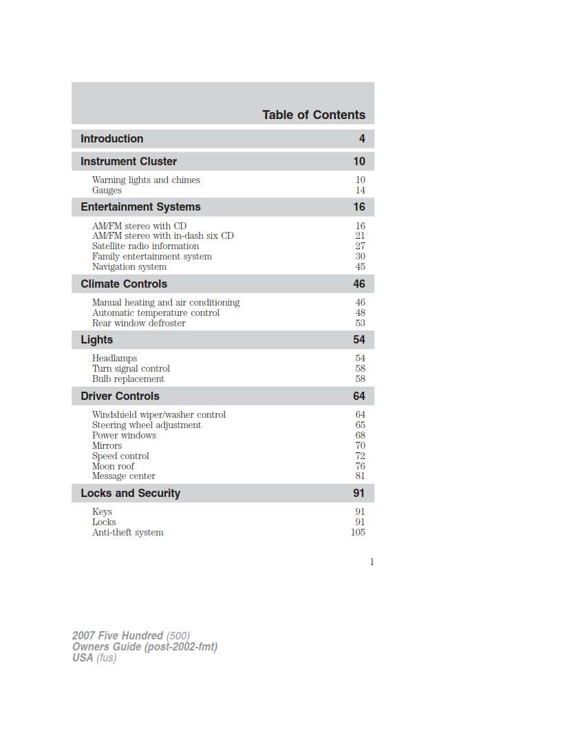 Ford Five Hundred 2007 Owner's Manual