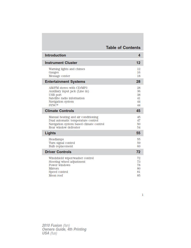 Ford Fusion 2010 Owner's Manual