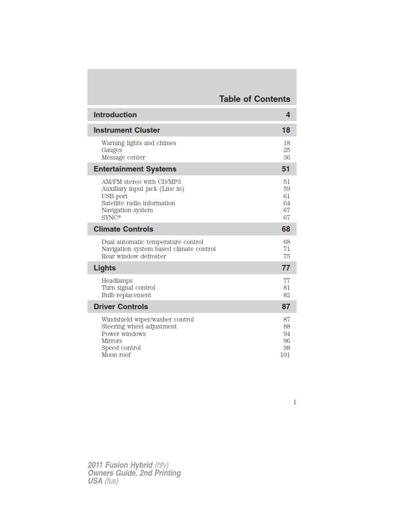 Ford Fusion Hybrid 2011 Owner's Manual