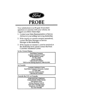 Ford Probe 1996 Owner's Manual