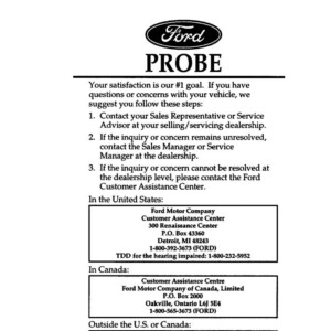 Ford Probe 1997 Owner's Manual