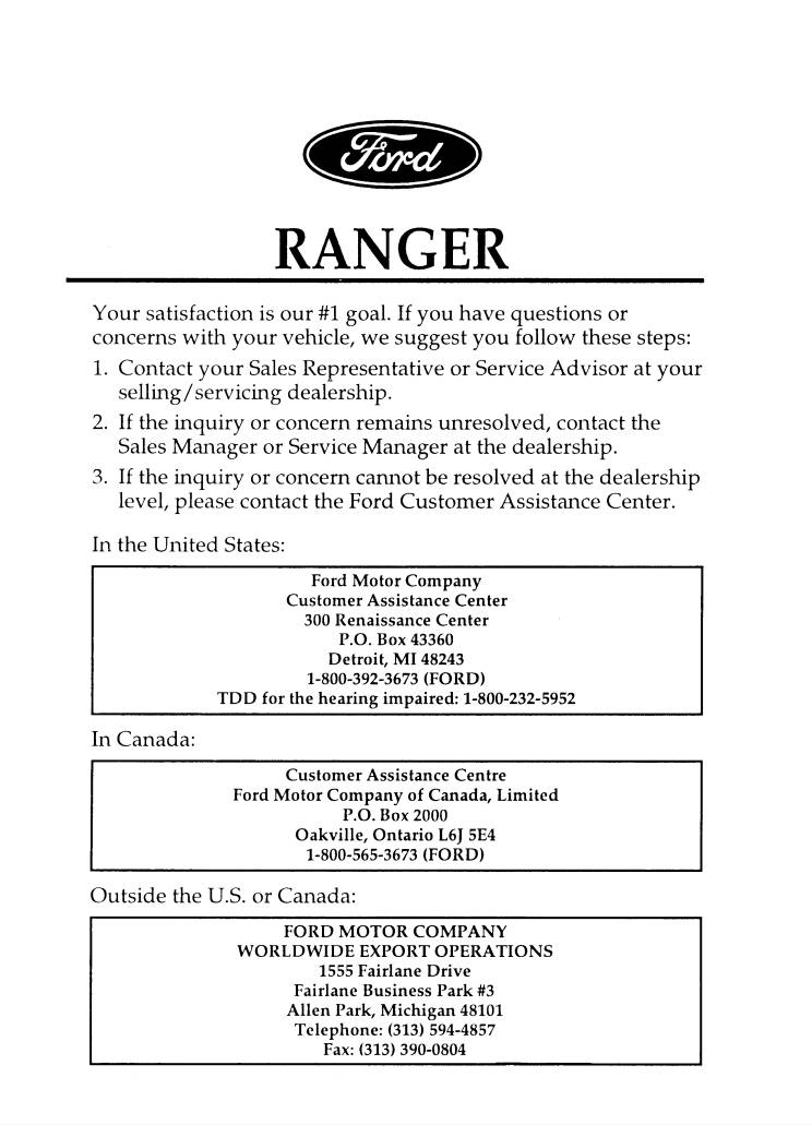 Ford Ranger 1996 Owner's Manual