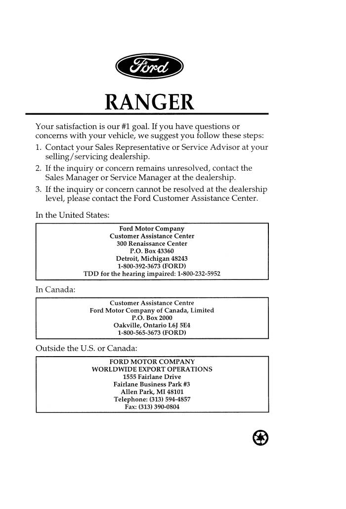 Ford Ranger 1997 Owner's Manual