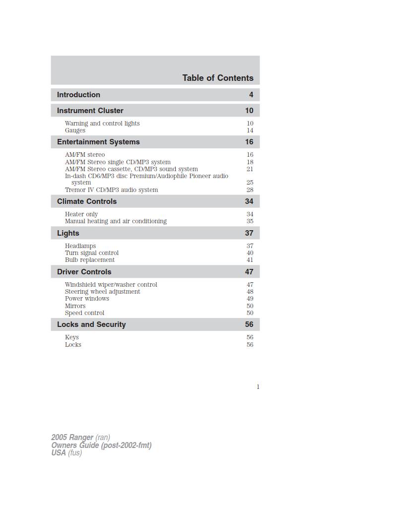 Ford Ranger 2005 Owner's Manual