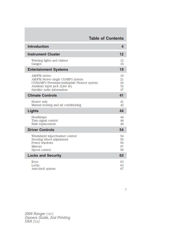 Ford Ranger 2009 Owner's Manual