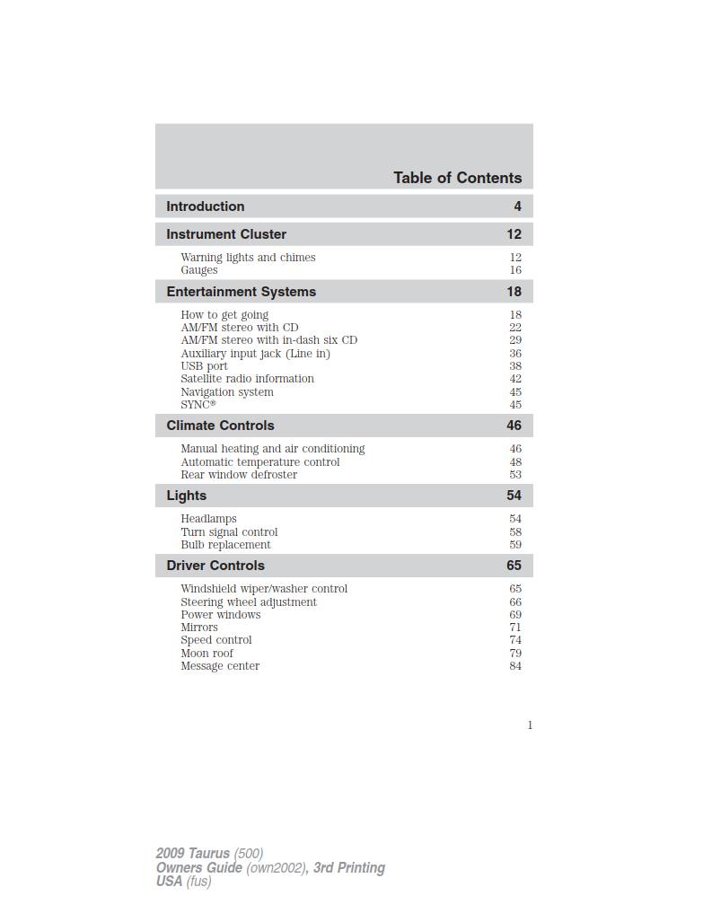 Ford Taurus 2009 Owner's Manual