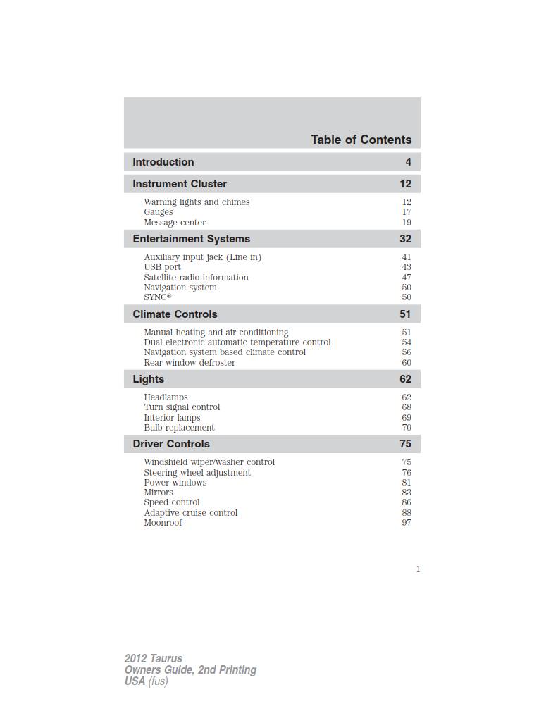 Ford Taurus 2012 Owner's Manual