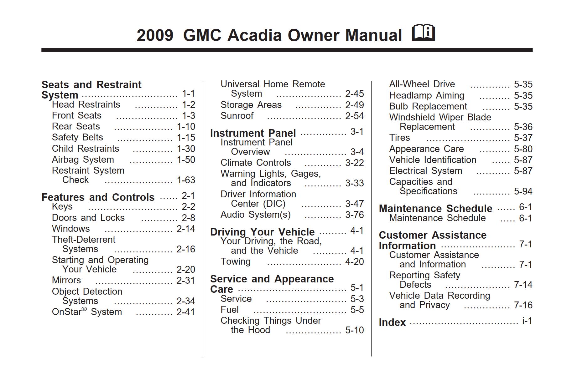 GMC Acadia 2009 Owner’s Manual