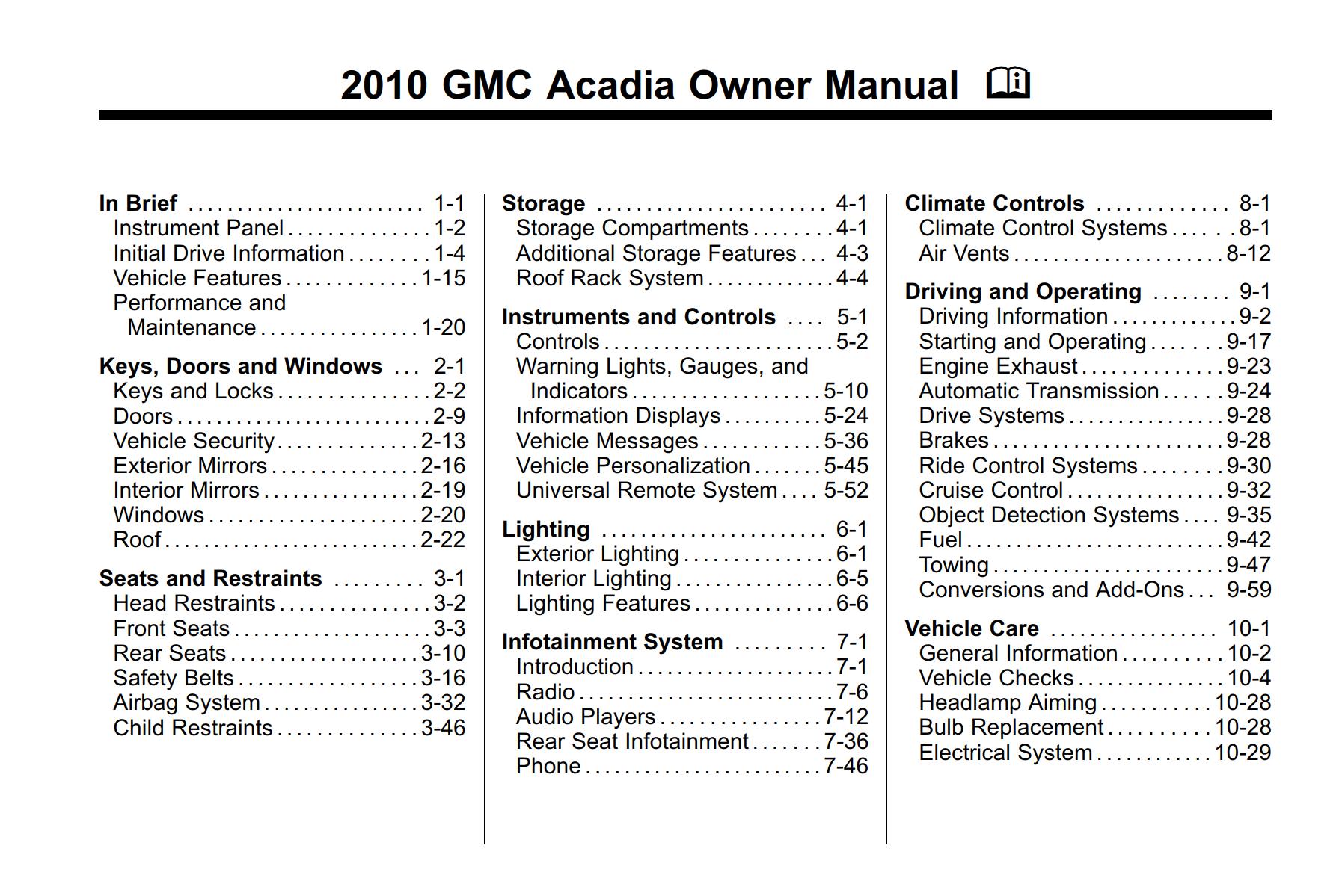 GMC Acadia 2010 Owner’s Manual