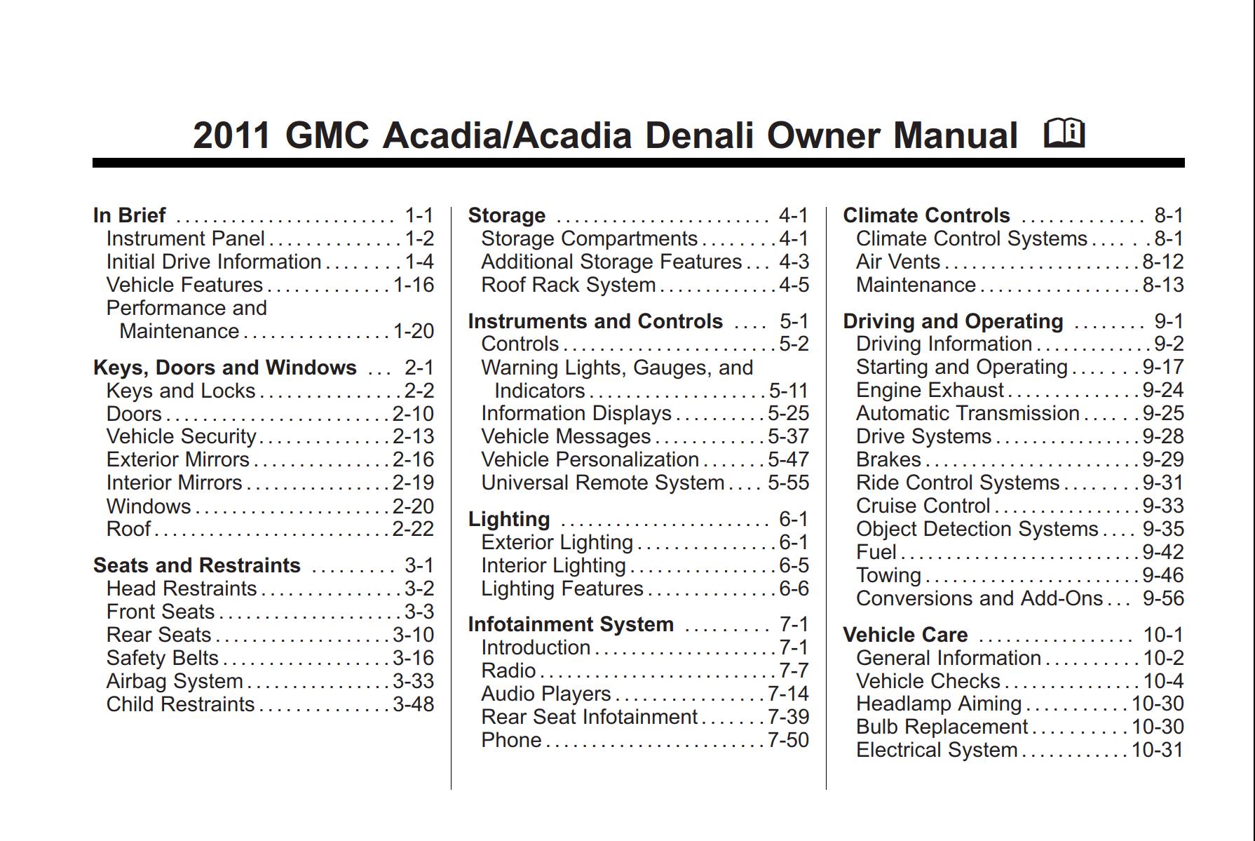 GMC Acadia 2011 Owner’s Manual