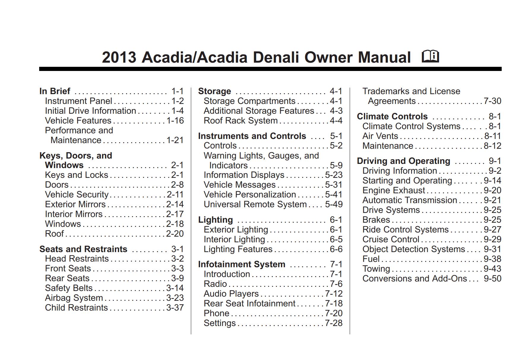 GMC Acadia 2013 Owner’s Manual